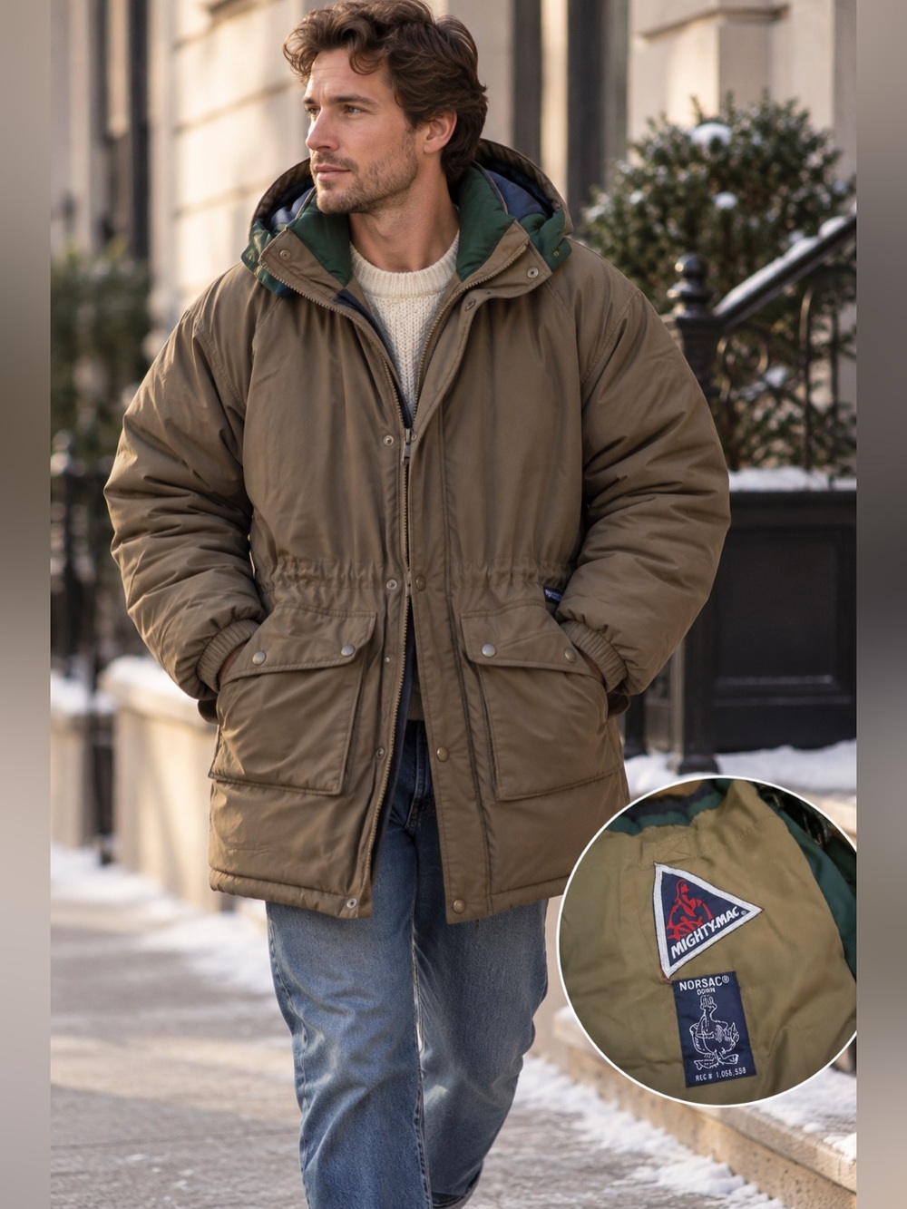 Vintage Mighty-Mac Norsac Down Parka Men’s Brown Hooded Puffer Jacket